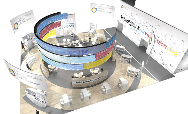 <p>
</p>

<p>
Messepräsenz: Der ZVSHK hat auf der ISH 2019 seinen Hauptstand mit Handwerker-Lounge an einem neuen Standort: in Halle 11.1, Stand E87.
</p> - © Darstellung: ZVSHK

