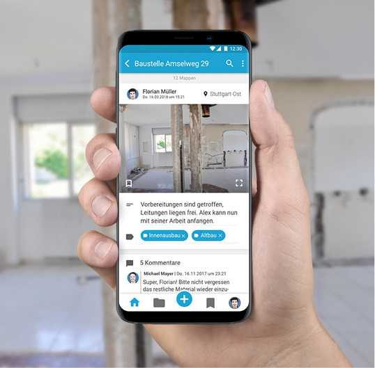 
Mit der Cloud-Software MemoMeister lässt sich Wichtiges auf Knopfdruck per Foto festhalten, beschreiben und direkt dem betreffenden Projekt zuordnen. 



