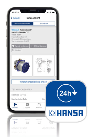 Mit zahlreichen Funktionen bietet die Hansa 24h Service App Installateuren bestmögliche Betreuung — jederzeit und an jedem Ort. - © Hansa Armaturen GmbH
