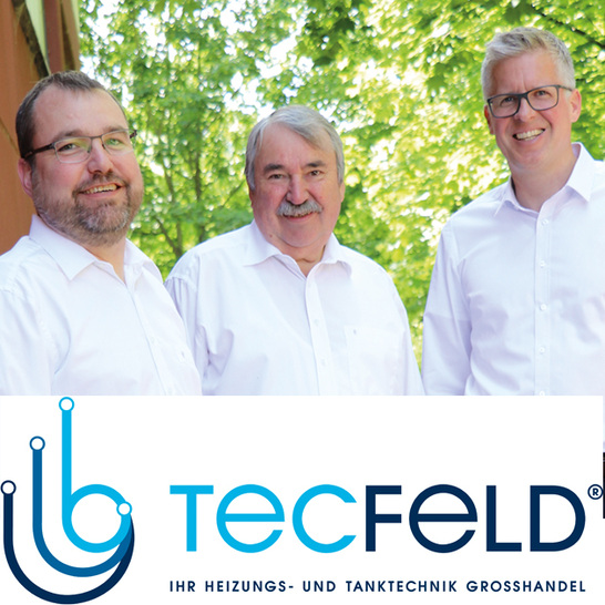 Das neue Logo und die Geschäftsführer S. Tönsfeld, T. Tönsfeld, M. Zywietz - © Tecfeld / Montage SBZ

