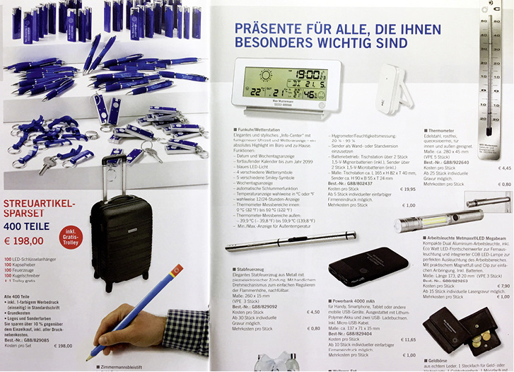 <p>
Digitale Wetterstation, Parkscheibe oder Bad-Accessoires – mit Firmenaufdruck bleiben Innungsbetriebe präsent.
</p>

<p>
</p> - © ZVSHK

