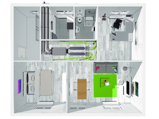 Bild 1    Auch für ventilatorgestützte Lüftungssysteme beinhaltet die neue DIN 1946-6 einige Neuerungen – etwa bei den Filterklassen oder der Anordnung der Außen- und Fortluftdurchlässe.