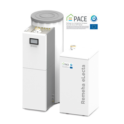 Remeha unterstützt die PACE-Initiative und will die effiziente Brennstoffzellen-Technologie dadurch breiter in den Markt bringen. Das hier zu sehende eLecta System wird auch auf den Frühjahrsmessen zu sehen sein.