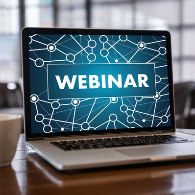 WEBINAR hand on table use E-business Browsing Connection in computer, coffee, Split tone