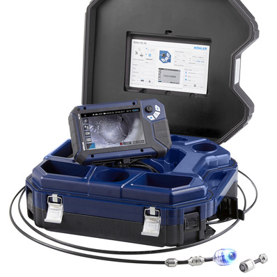 Wöhler Videoinspektionssystem mit unterschiedlichen Kameraköpfen im Koffer, mit neuer HD-Technologie und Fokusfunktion