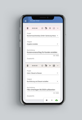 Beispielhafte ­L­ösung zur Zeit­erfassung vom Anbieter Descript GmbH mit Sitz in Dresden und bei Frankfurt am Main.