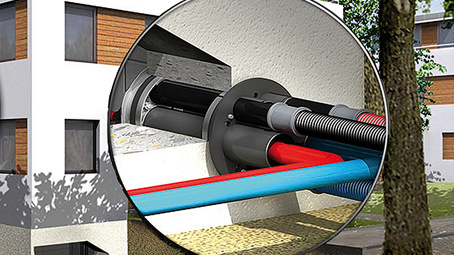 Mehrsparten Hauseinführung für Gas, Wasser, Strom und Telekommunikation.