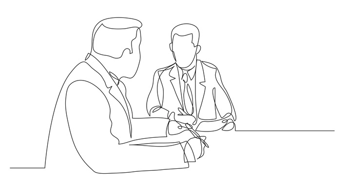 two business negotiators talking about work contract - one line drawing