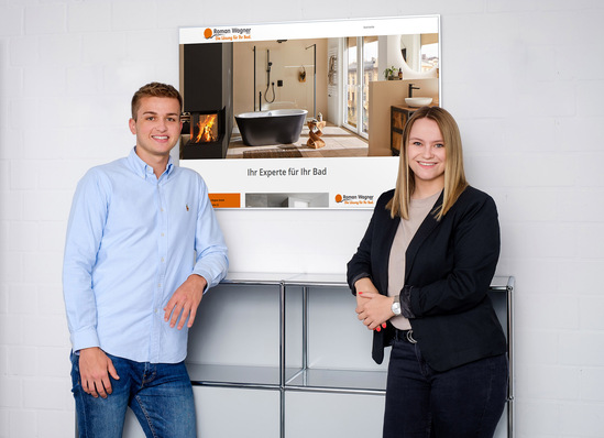 Steckerfertige Internetseite: Ann-Katrin Schmedt und Till Kappelhoff haben aus einer Idee heraus die 24-Stunden-Homepage für Partnerbetriebe der Verbundgruppe GARANT Bad + Haus entwickelt.