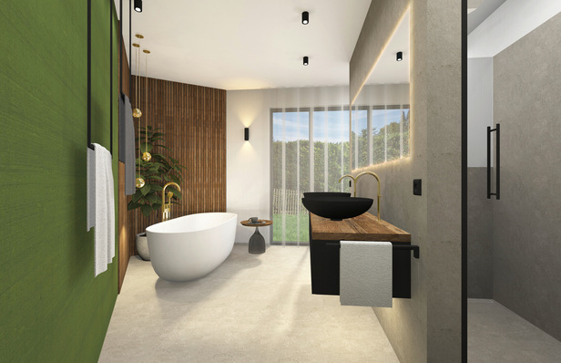  Neben der Visualisierung ist die Präsentation anhand von Moodboards (rechts) ein entscheidender Unterschied, der uns hilft, die Kunden zu überzeugen. Sie sollen die Materialien anfassen, fühlen und erleben, bevor es an die Umsetzung 
ihres Bades geht.