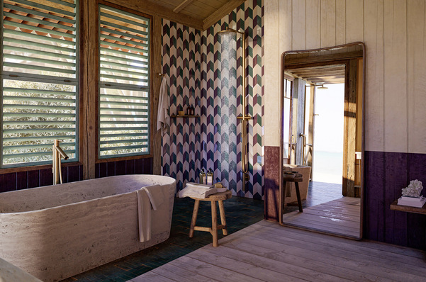 Sarah Poniatowski entwirft für Axor ein Badezimmer der Meditation: ein Badkonzept mit einer perfekten Balance von innen und außen. Das Wellbeing Bathroom erweitert das Private Spa um Aspekte wie personalisierte Trainingsprogramme und Rituale, individuelle Treatments und kleine Fluchten sowie Übungen zur mentalen Gesundheit. Der Wohlfühlfaktor dieses Rückzugsortes ist dabei zentral.