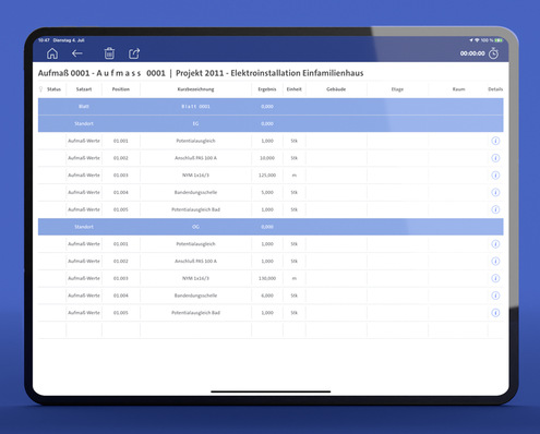 Die App „Aufmaß+“ ermöglicht eine zügige Erfassung von Aufmaßdaten direkt auf der Baustelle.