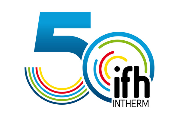 Jubiläumslogo der Messe IFH Intherm mit bunten Kreisen und dem Schriftzug '50 Jahre ifh INTHERM', Symbol für Innovation und Fortschritt im SHK-Handwerk. - © GHM
