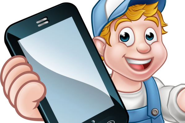 Gerne! Hier ist ein optimierter und thematisch passender Alt-Text für Ihr Bild: Alt-Text: „Illustration eines jungen Auszubildenden aus der SHK-Branche in Arbeitskleidung, der ein großes Smartphone präsentiert – symbolisiert die zunehmende Bedeutung digitaler Lösungen im Sanitär-, Heizungs- und Klima-Handwerk.“ Möchtest du eine noch spezifischere Anpassung je an den Kontext des jeweiligen Artikels?. - © Christos Georghiou - stock.adobe.com