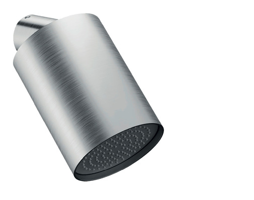 Duschkopf aus Edelstahl mit zylindrischem Design auf weißem Hintergrund. - © Bild: KWC Home