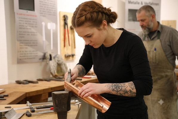 Ausbildungs-Workshop im Europäischen Klempner- und Kupferschmiede-Museum.