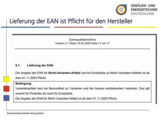 Auszug der Datenqualitätsrichtlinie zwischen Hersteller und Großhandel