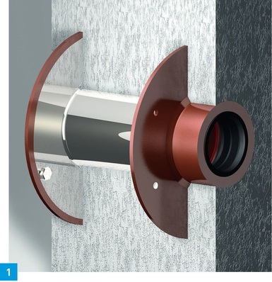 Wasserdichte Wanddurchführung für gusseiserne Abflussrohre mit Festflansch für WU-Beton.