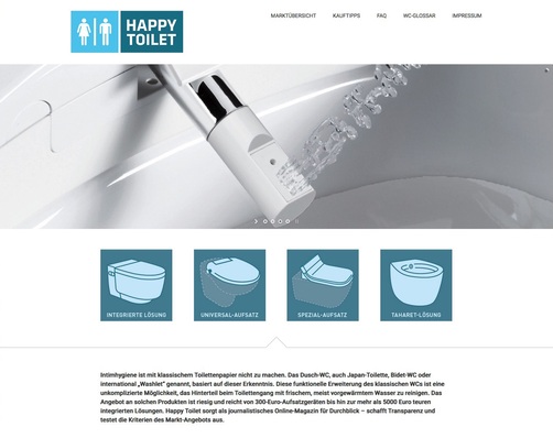 Unter www.happy-toilet.de finden Endkunden und Sanitär-Profis die aktuelle Marktübersicht und relevante Informationen rund um Dusch-WCs.