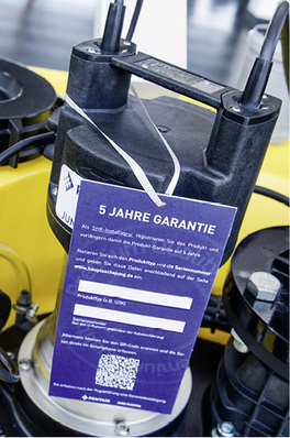 
Jung gibt jetzt fünf Jahre Garantie für alle gelben Schmutzwasserpumpen.



