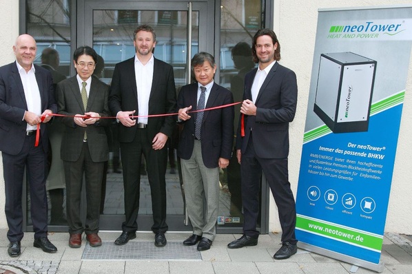 Vertriebsleiter Jürgen Zastrow, Aufsichtsratsvorsitzender RMB AG Shinji Takano, COO RMB Energie GmbH Henning Brake, CSO RMB Energie GmbH Yosuke Tajima und Niederlassungsleiter Michael Eder. (v.l.n.r.)