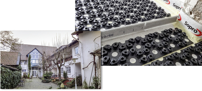 
Im Weingut Barth erfolgte der Einbau der Fußbodenheizung auf den vorhandenen Holzuntergrund.
