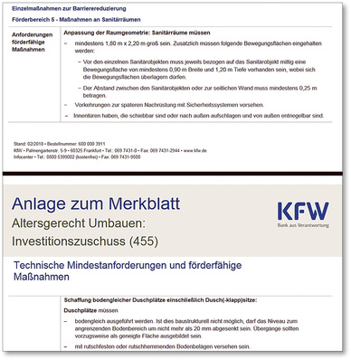 



Für die Reduzierung von Barrieren im Wohnumfeld können Zuschüsse bei der KfW beantragt werden. 

