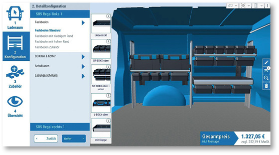 



Keine Komplikation: Passend zum gewählten Fahrzeug lässt sich virtuell nur das an SR5-Komponenten konfigurieren, was tatsächlich verbaut werden kann.
