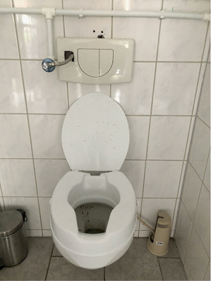 
Zum Glück wurde die Abdeckrosette am Eckventil nicht vergessen. Nun fällt es nicht so auf.



