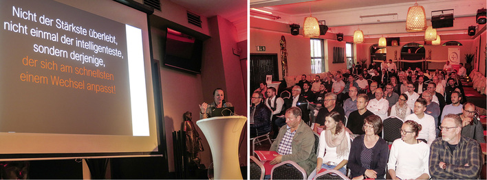 





Tanja Springer (links) zeigte den rund 100 Teilnehmern des Infoabends Spielregeln der Digitalisierung auf. 

